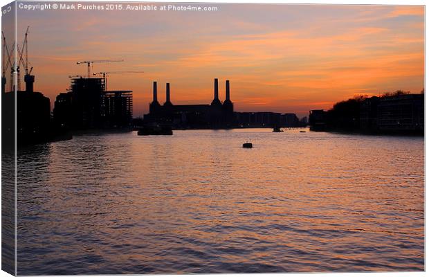 London River Thames Sunset Battersea Power Station Canvas Print by Mark Purches