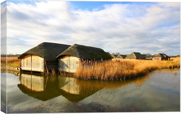 Old Thatched Boat Houses, Norfolk Canvas Print by Sandi-Cockayne ADPS