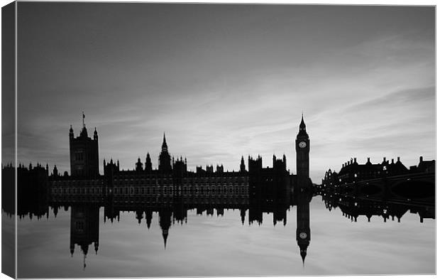 Westminster Reflections - Mono Canvas Print by Sandi-Cockayne ADPS