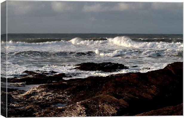 Rocks and Waves, Trevone Bay, Cornwall Canvas Print by Samantha Higgs