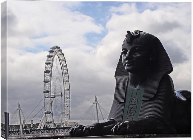 Sphinx guarding the London Eye Canvas Print by Christine Jeffrey