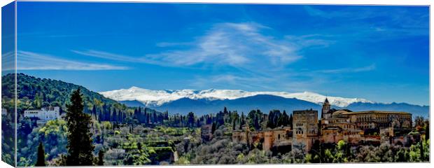 Alhambra Palace and Mountains Canvas Print by peter tachauer