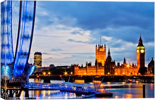 Westminster and London Eye Canvas Print by Dawn O'Connor
