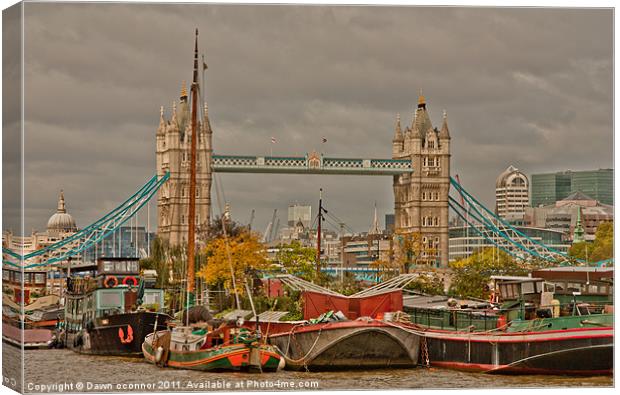 Tower of London Barges Canvas Print by Dawn O'Connor