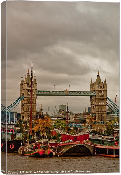 Tower Bridge and Barge Gardens Canvas Print by Dawn O'Connor