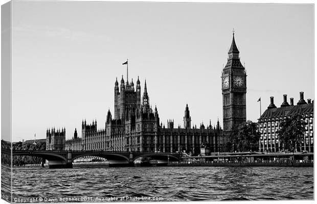 Westminster, black and white Canvas Print by Dawn O'Connor
