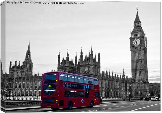 London Bus on  black and white Westminster Canvas Print by Dawn O'Connor