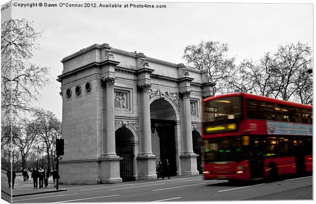 Red London Bus at Marble Arch Canvas Print by Dawn O'Connor
