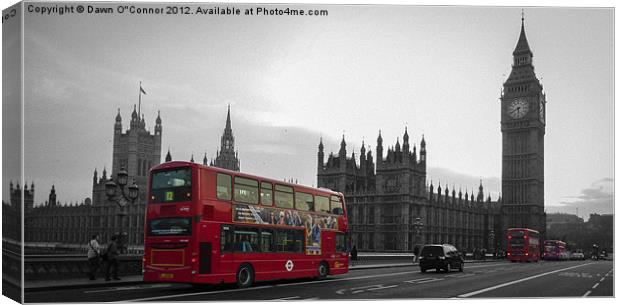 Red London Buses at Westminster Canvas Print by Dawn O'Connor