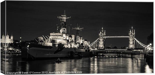 HMS Belfast and Tower Bridge Canvas Print by Dawn O'Connor