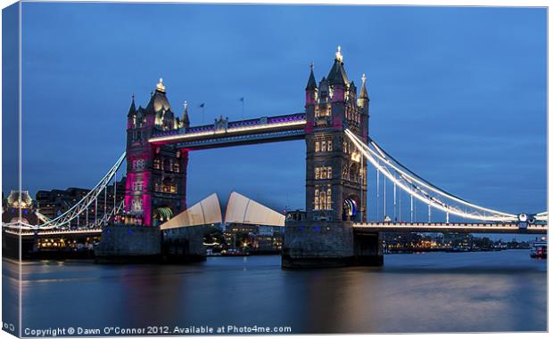 Tower Bridge at Night Opening Canvas Print by Dawn O'Connor