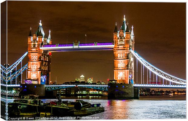 Tower Bridge with London Barges Canvas Print by Dawn O'Connor