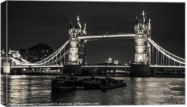 Tower Bridge at Night with London Barges Canvas Print by Dawn O'Connor
