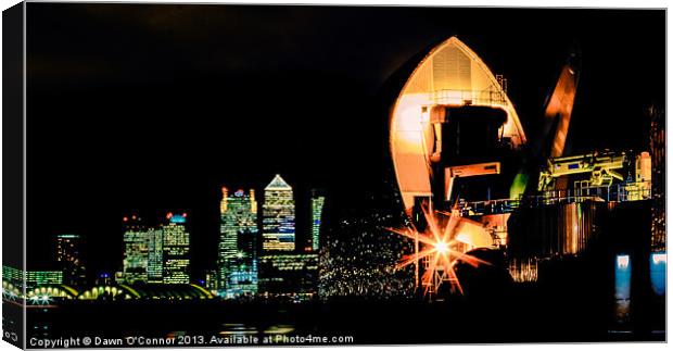 Thames Barrier and Docklands Canvas Print by Dawn O'Connor