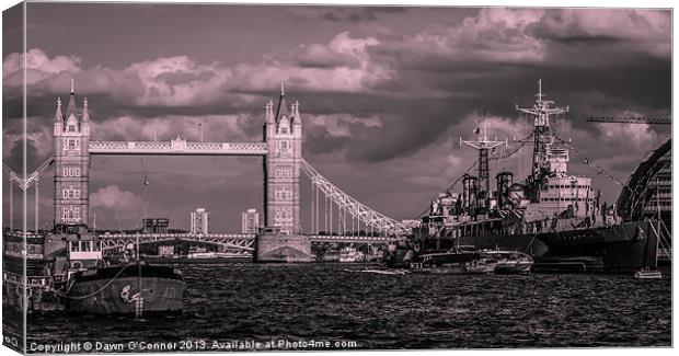 Tower Bridge and HMS Belfast London Canvas Print by Dawn O'Connor