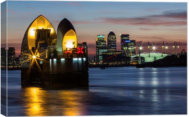 Thames Barrier and Docklands Canvas Print by Dawn O'Connor