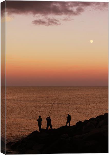 Sunset Sea Fishing Canvas Print by Anthony Michael 
