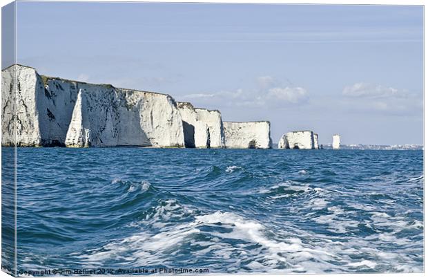 Old Harry chalk Pinnacles Canvas Print by Jim Hellier