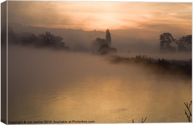 Morning mist Thames at Mapledurham Canvas Print by Jim Hellier