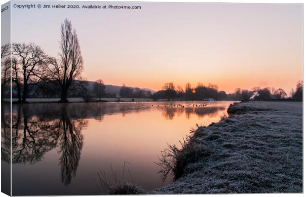  Dawn over Mapledurham reach on the river Thames Canvas Print by Jim Hellier