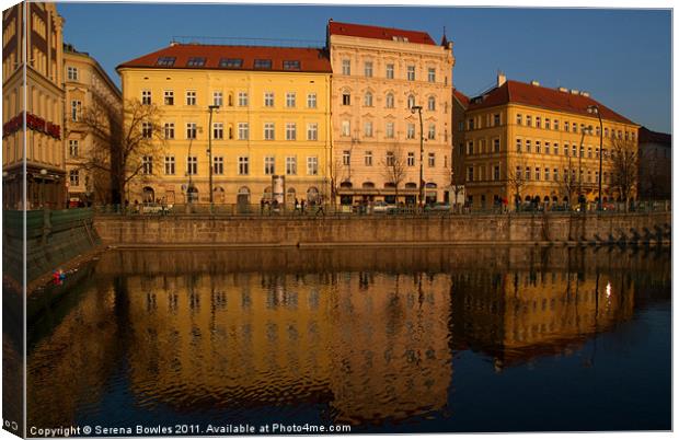 Buildings beside the Vltava River, Prague Canvas Print by Serena Bowles