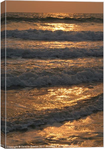 Waves Rolling in at Sunset Benaulim, Goa, India Canvas Print by Serena Bowles