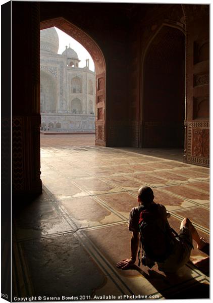 Tourist Photographing Taj Mahal, Agra, India Canvas Print by Serena Bowles