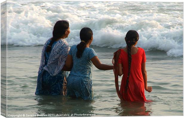 Indian Women in the Sea at Varkala Canvas Print by Serena Bowles