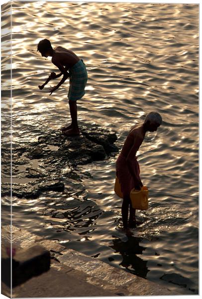Collecting Water from the Ganges Canvas Print by Serena Bowles