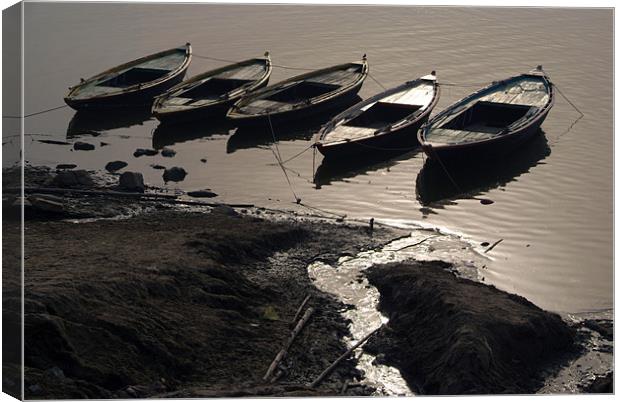 Boats in the Ganges, Varanasi, Utter Pradesh, Indi Canvas Print by Serena Bowles