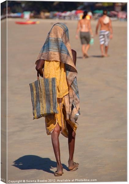 Beggar on Palolem Beach Canvas Print by Serena Bowles