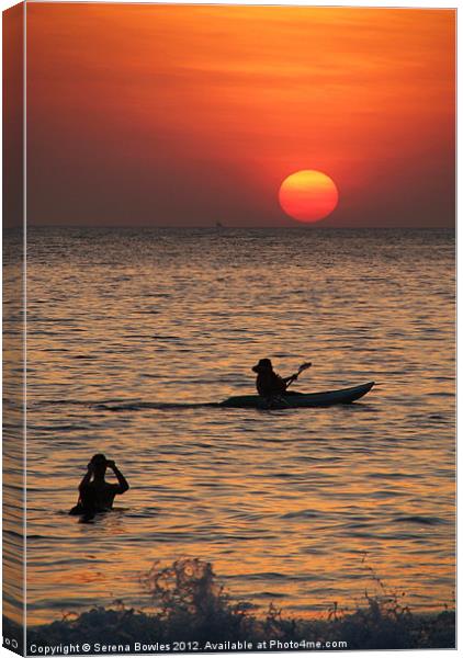 Kayaking at Sunset Palolem, Goa, India Canvas Print by Serena Bowles