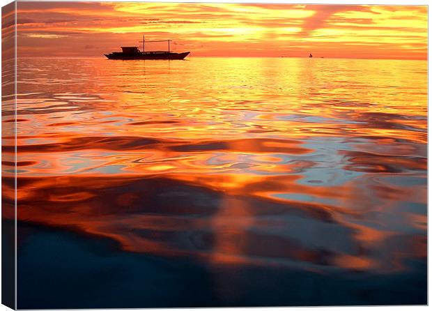 Boracay Sunset with Boats Reflected in Sea, Philip Canvas Print by Serena Bowles