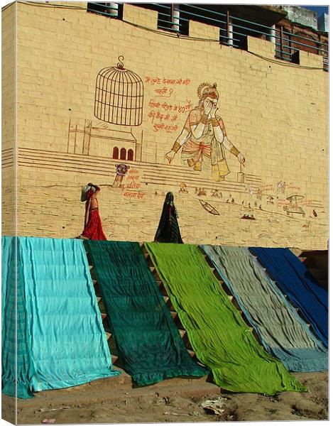 Drying Saris Canvas Print by Serena Bowles