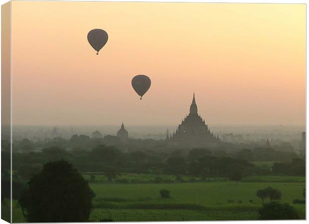 Balloons at Bagan Canvas Print by Serena Bowles