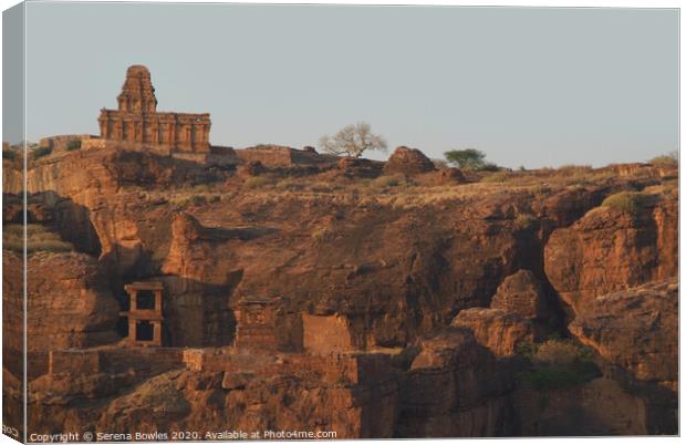 Rock Hewn Temple on the Hills of Badami Canvas Print by Serena Bowles