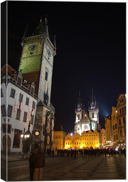 Old Town Square at Night, Prague Canvas Print by Serena Bowles