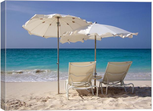 Sun Loungers on Grace Bay Beach, Providenciales, T Canvas Print by Serena Bowles