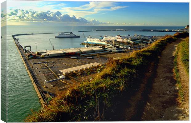 Dover Docks from the White Cliffs Canvas Print by Serena Bowles