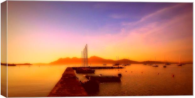 Puerto Pollensa Misty Sun Up Canvas Print by Louise Godwin