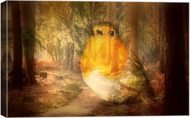 Robin In The Woods Canvas Print by Louise Godwin