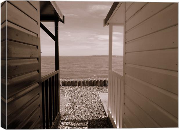 Black and White Beach Huts! In Sepia Canvas Print by Louise Godwin