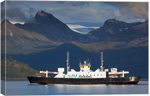Ferry in front of svartisen glacier Canvas Print by Thomas Schaeffer