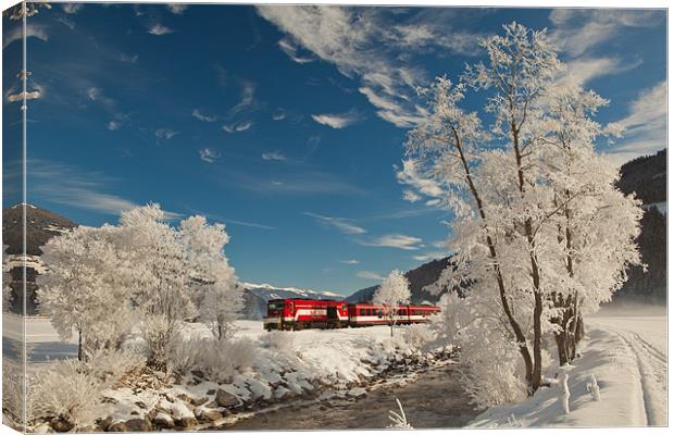 Winter creek with a train Canvas Print by Thomas Schaeffer