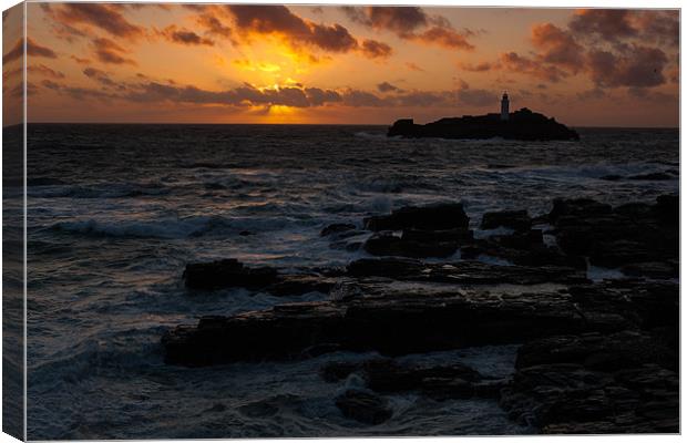 Sunset at Godrevy lighthouse Canvas Print by Thomas Schaeffer