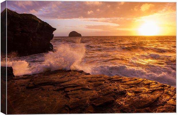 SUnset at Trebarwith Canvas Print by Thomas Schaeffer
