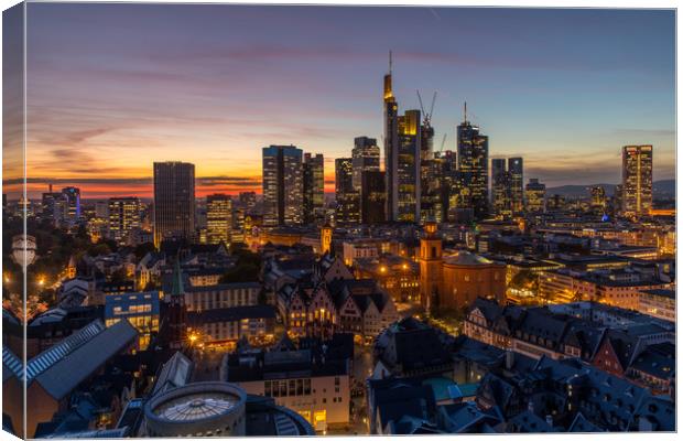 Sunset over Frankfurt Skyline Canvas Print by Thomas Schaeffer