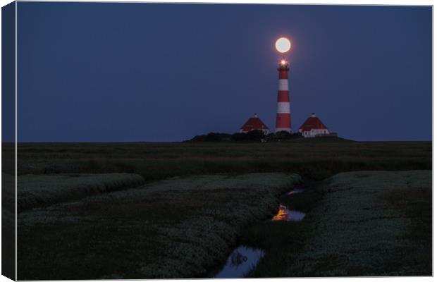 Moonset @ Westerhever Canvas Print by Thomas Schaeffer