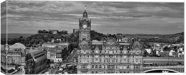Calton Hill and Balmoral Clock Tower from the Scott Monument Canvas Print by Joyce Storey