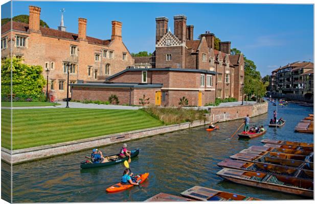 Canoes and Punts on the Cam  Canvas Print by Joyce Storey